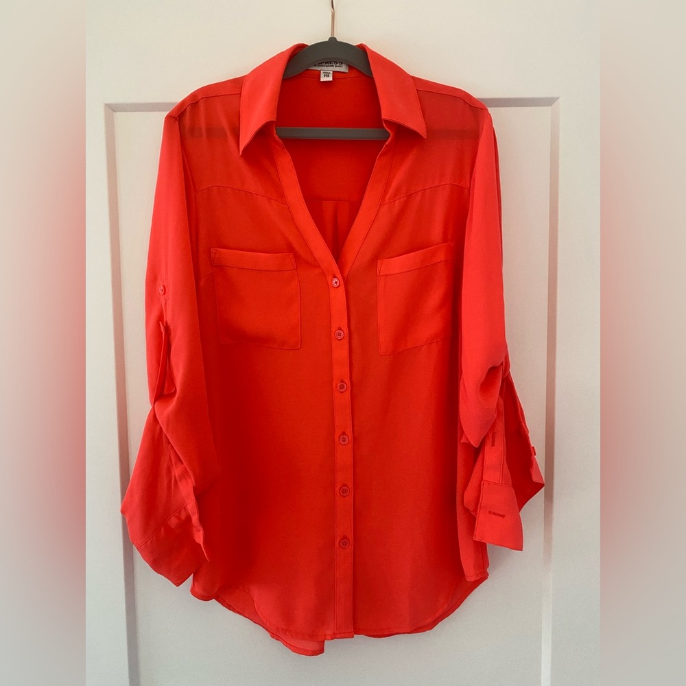 Express Portofino Red Button-Front Shirt Blouse